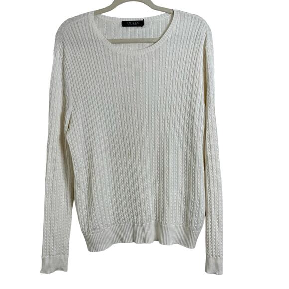 Lauren Ralph Lauren Mascarpone Cream Slim Cable-Knit Black Label Sweater Size XL - Picture 1 of 11